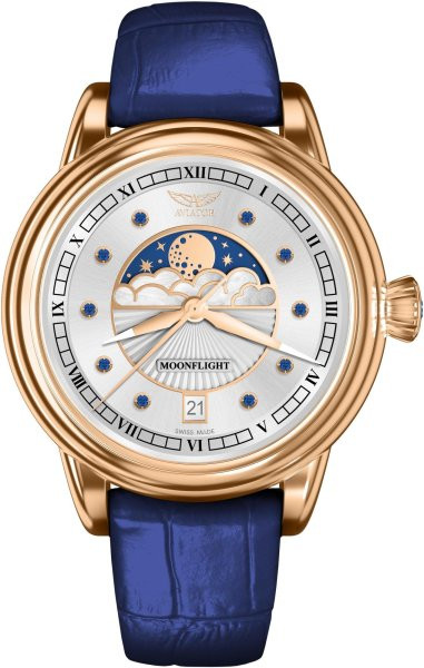 часовник aviator moonflight v 1 33 2 416 4 със сапфири сребрист циферблат classicwatches.bg