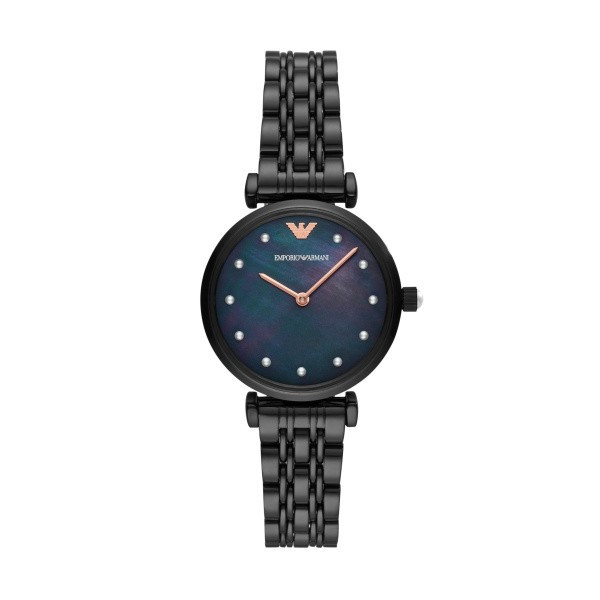 дамски часовник emporio armani ar11268 с черен корпус и перлен черен циферблат с кристални индекси – изглед отпред – ClassicWatches.bg