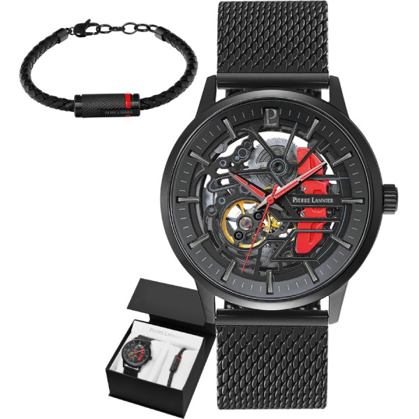 часовник pierre lannier 384B439 автоматичен скелетон циферблат черен classicwatches.bg