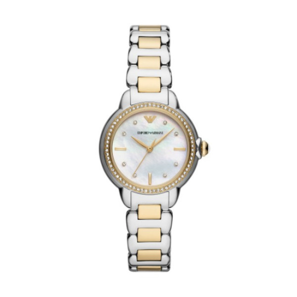 дамски часовник emporio armani ar11524 с перлен циферблат и двуцветна верижка – изглед отпред – ClassicWatches.bg