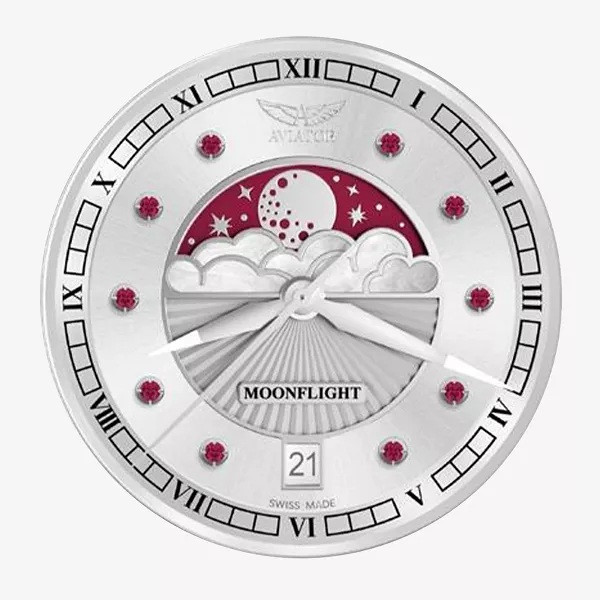 дамски часовник aviator moonflight с естествени рубини и миланска верижка classicwatches.bg