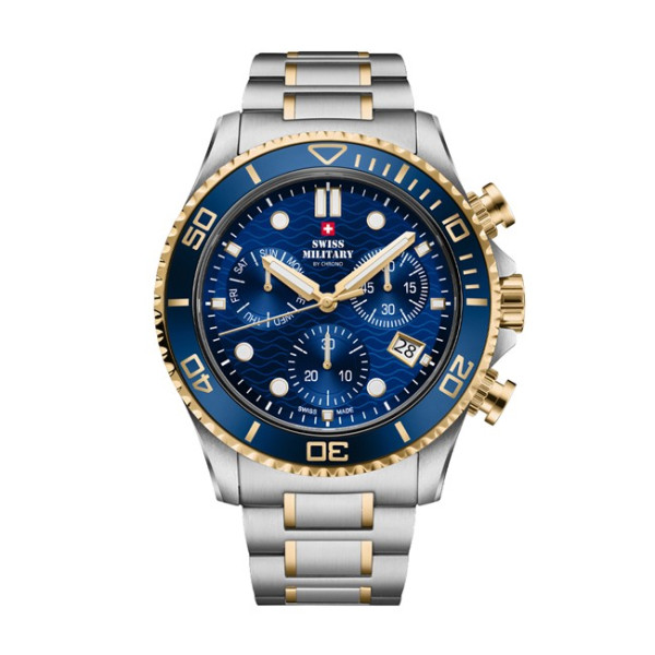 часовник swiss military sm34101.04 син циферблат двуцветна верижка classicwatches.bg
