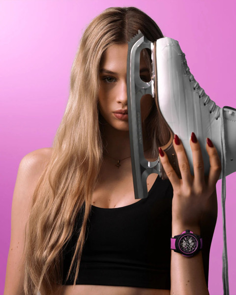 norqain-wild-one-skeleton-39mm-hyper-pink-front-view