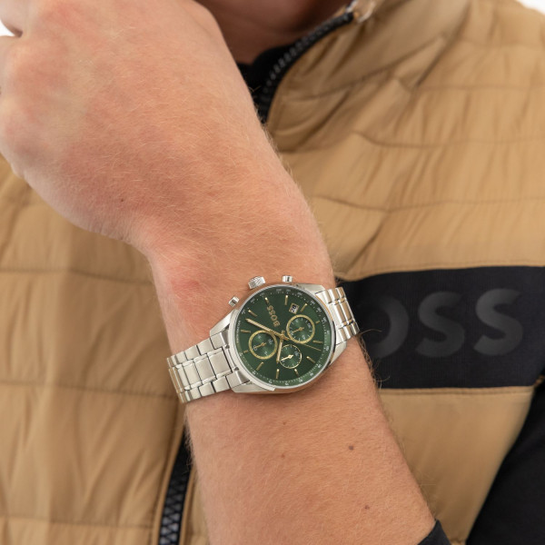 HUGO BOSS 1514266 мъжки спортно-елегантен хронограф със зелен циферблат – classicwatches.bg