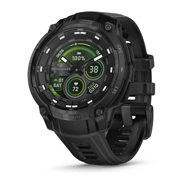 Garmin Instinct Crossover AMOLED Tactical Black – GPS смарт часовник с аналогови стрелки – ClassicWatches.bg