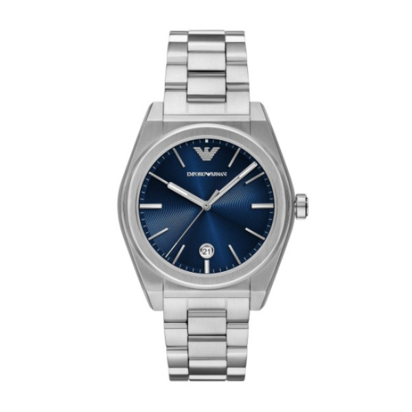 мъжки часовник emporio armani ar11620 с кръгъл син циферблат и стоманена верижка – изглед отпред – ClassicWatches.bg