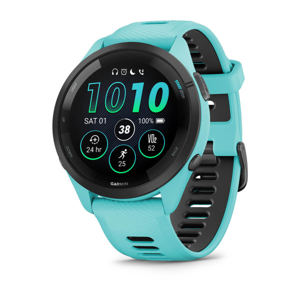 Garmin Forerunner 265 Black безел с Aqua корпус и Aqua/Black силиконова каишка 010-02810-12
