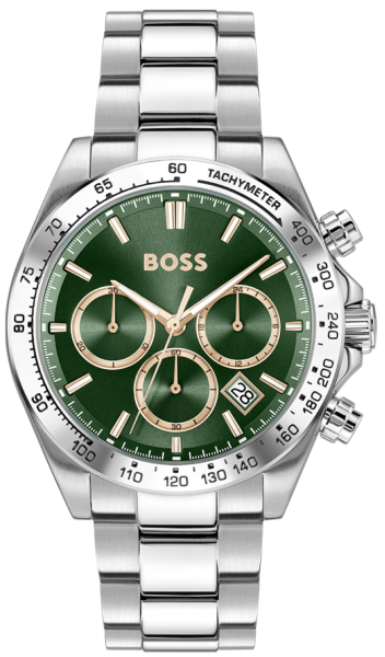 HUGO BOSS 1514268 мъжки спортно-елегантен хронограф със зелен циферблат – classicwatches.bg