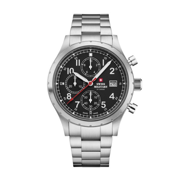 часовник swiss military sm34117.01 черен циферблат сребриста верижка classicwatches.bg
