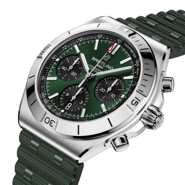 часовник breitling chronomat зелен циферблат зелена гумена каишка classicwatches.bg