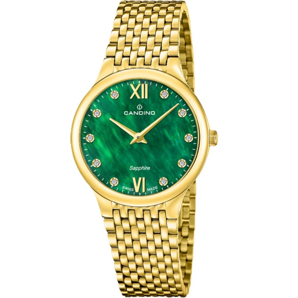 Часовник candino c4791 3 дамски зелен седефен циферблат златно покритие classicwatches.bg
