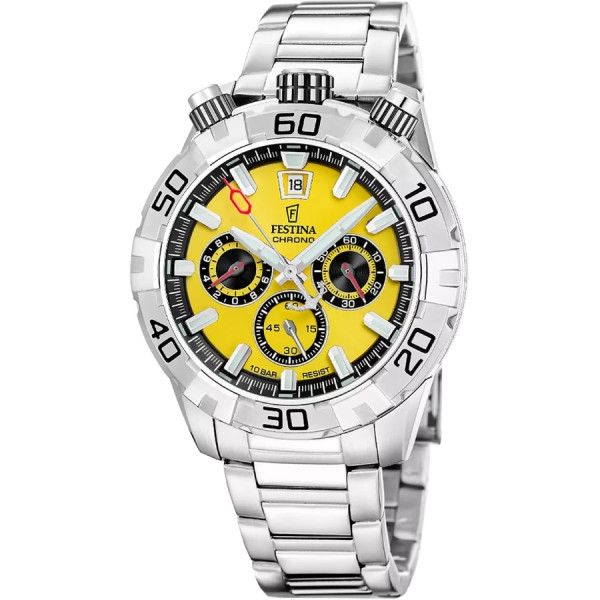 часовник festina f20743/4 мъжки жълт циферблат стоманена верижка classicwatches.bg