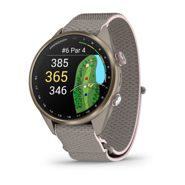 Garmin Approach S72 Soft Gold/Blush Pink Titanium Bezel с French Grey/Blush Pink ComfortFit Fabric каишка 010-04147-04
