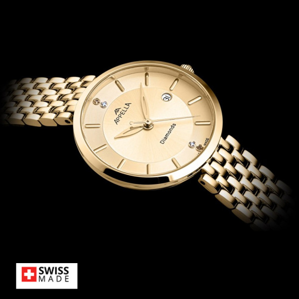 часовник Appella L50013.1191DQ златист циферблат диаманти classicwatches.bg