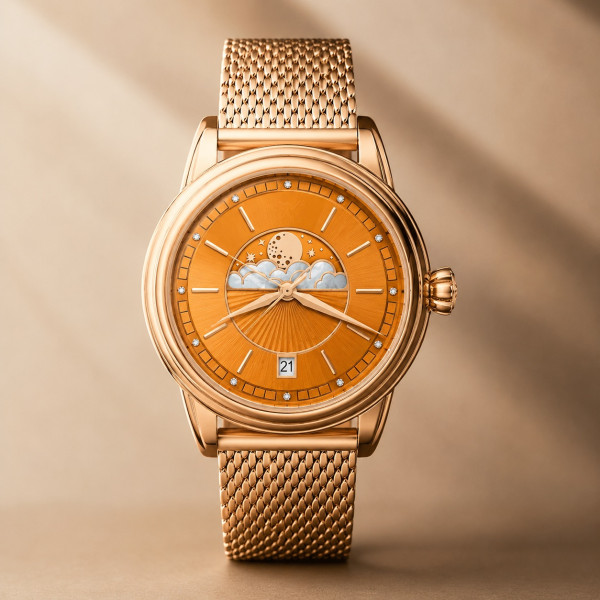дамски часовник aviator moonflight с лунна фаза розово злато classicwatches.bg