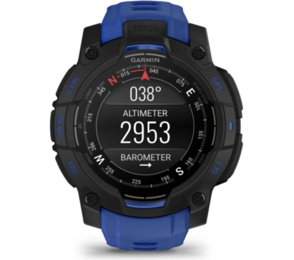 Garmin Instinct Crossover Black/Bolt Blue – подсилен метален безел и сапфирено стъкло – ClassicWatches.bg