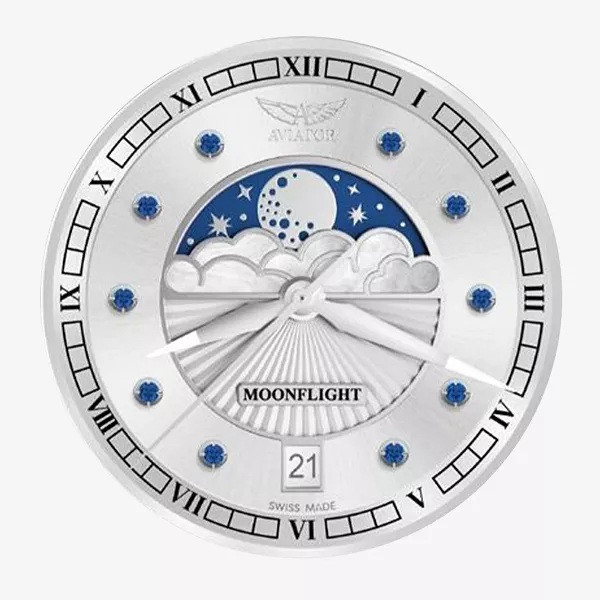 дамски часовник aviator moonflight с естествени сапфири и стоманена миланска верижка classicwatches.bg