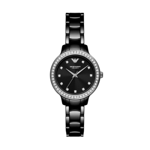 дамски часовник emporio armani ar70008 с черен керамичен корпус и кристален обков – изглед отпред – ClassicWatches.bg