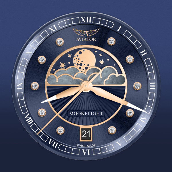 Часовник AVIATOR DOUGLAS MOONFLIGHT DIAMONDS 36M V.1.33.2.380.5