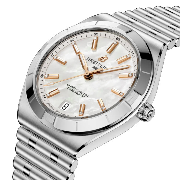 часовник breitling chronomat 36 седефен циферблат 11 диаманта classicwatches.bg