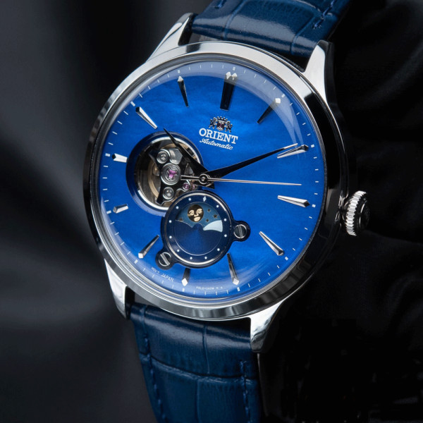 Orient RA AS0103A полу скелетън циферблат синя кожена каишка classicwatches.bg