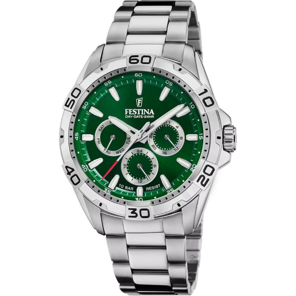 часовник festina f20623/3 мъжки зелен циферблат стоманена верижка classicwatches.bg