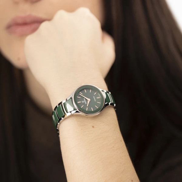 festina ceramic дамски часовник зелен с розово злато и керамична верижка classicwatches.bg