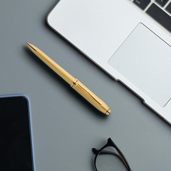 Химикалка Cross Townsend - Polished 23KT Gold Plated Engraved Diamond Pattern