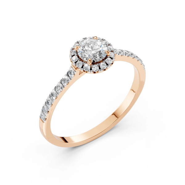 пръстен cara k101-10095r 18к розово злато с gia диамант кръгъл halo и паве диаманти модел classicwatches.bg
