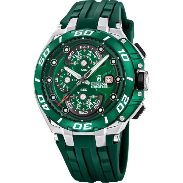 часовник festina f20755/3 мъжки зелен циферблат хронограф 46 мм classicwatches.bg