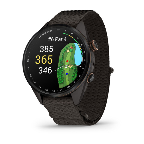Garmin Approach S72 Carbon Gray/Heritage Bronze DLC Titanium Bezel с Pebble Grey ComfortFit Fabric каишка 010-04147-02