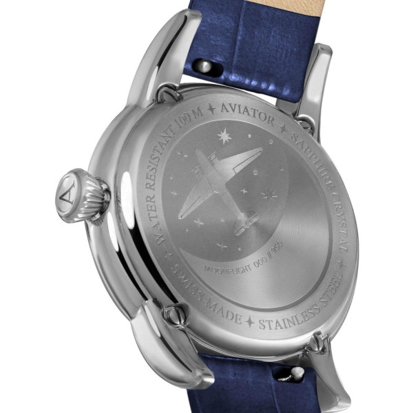 aviator moonflight v 1 33 0 359 4 сребрист корпус синя кожена каишка classicwatches.bg