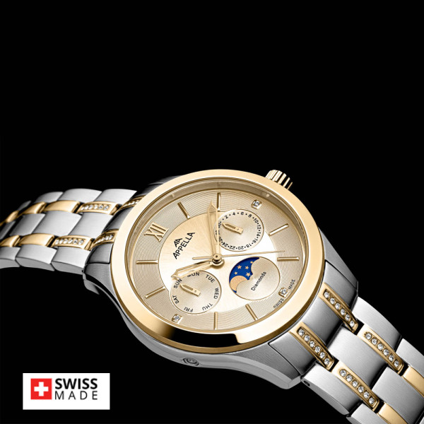 часовник Appella L50021.2161DQF златист циферблат лунна фаза classicwatches.bg