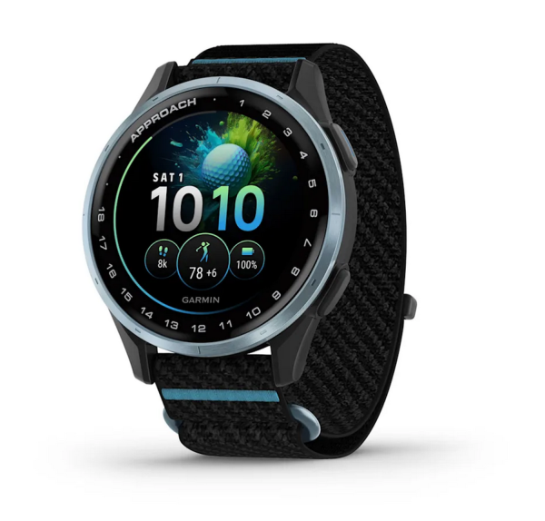 Garmin Approach® J1 GPS смарт часовник с Cloud Blue алуминиев безел и Black/Azure Comfortfit каишка 010-03898-00