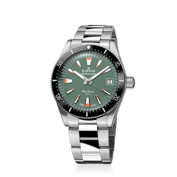 Edox Skydiver 80131 3NM VI с зелен циферблат и керамичен безел