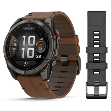 GARMIN FENIX 8 PRO 51MM AMOLED SAPPHIRE CARBON GREY DLC TITANIUM С CHESTNUT КОЖЕНА КАИШКА 010-03199-40