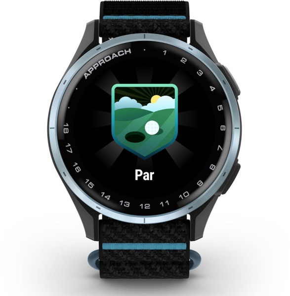Garmin Approach® J1 GPS смарт часовник с Cloud Blue алуминиев безел и Black/Azure Comfortfit каишка 010-03898-00