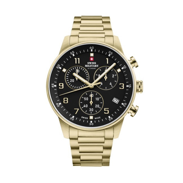 часовник swiss military sm34114.05 златист корпус черен циферблат classicwatches.bg
