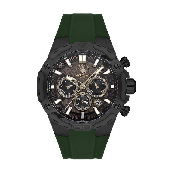 мъжки часовник Santa Barbara Polo & Racquet Club SB.5.10002-2 с черен циферблат и зелена кожена каишка– ClassicWatches.bg