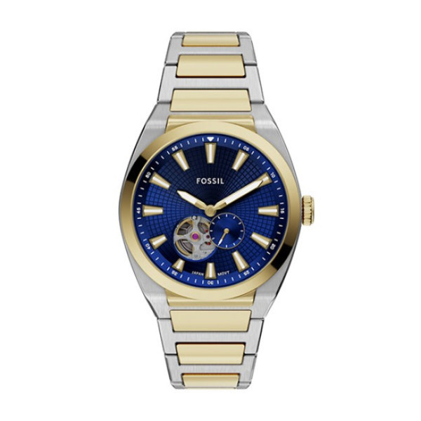 часовник fossil me3275 мъжки автоматичен син циферблат двуцветна верижка classicwatches.bg