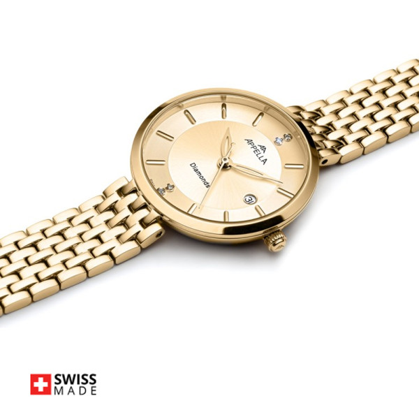 часовник Appella L50013.1191DQ златист циферблат диаманти classicwatches.bg