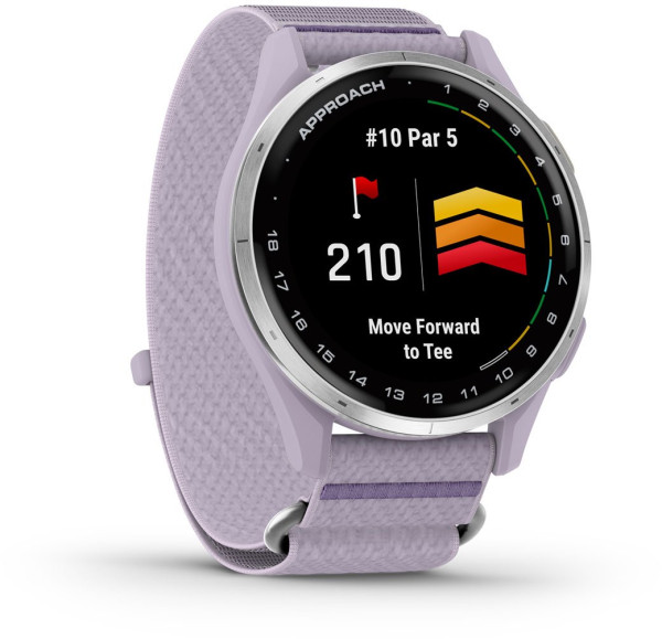 Garmin Approach® J1 GPS смарт часовник с Silver алуминиев безел и Lilac Comfortfit каишка 010-03898-10