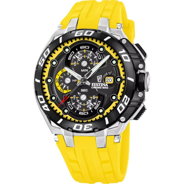 часовник festina f20755/5 мъжки черен хронограф жълта каишка classicwatches.bg