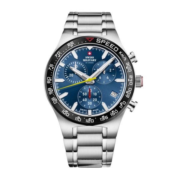 часовник swiss military sm34115.02 син циферблат сребриста верижка classicwatches.bg
