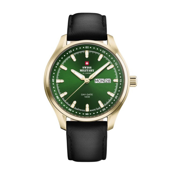 часовник swiss military sm34116.07 зелен циферблат черна кожена каишка classicwatches.bg

