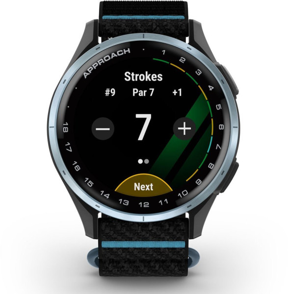 Garmin Approach® J1 GPS смарт часовник с Cloud Blue алуминиев безел и Black/Azure Comfortfit каишка 010-03898-00