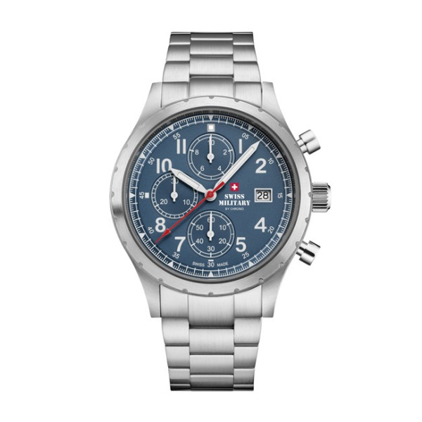часовник swiss military sm34117.02 син циферблат сребриста верижка classicwatches.bg
