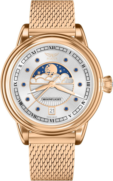 часовник aviator moonflight v 1 33 2 416 5 със сапфири сребрист циферблат classicwatches.bg