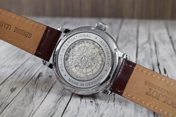 Часовник POLJOT INTERNATIONAL Jaros Open Heart 42mm 38NH.4280811 – кафява кожена каишка с крокодилски релеф – classicwatches.bg