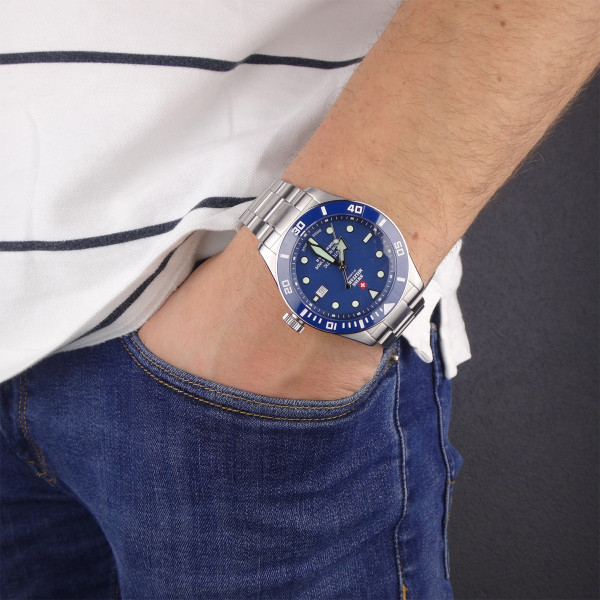 Swiss Military By Chrono SMA34075.02 мъжки автоматичен часовник със син циферблат – classicwatches.bg